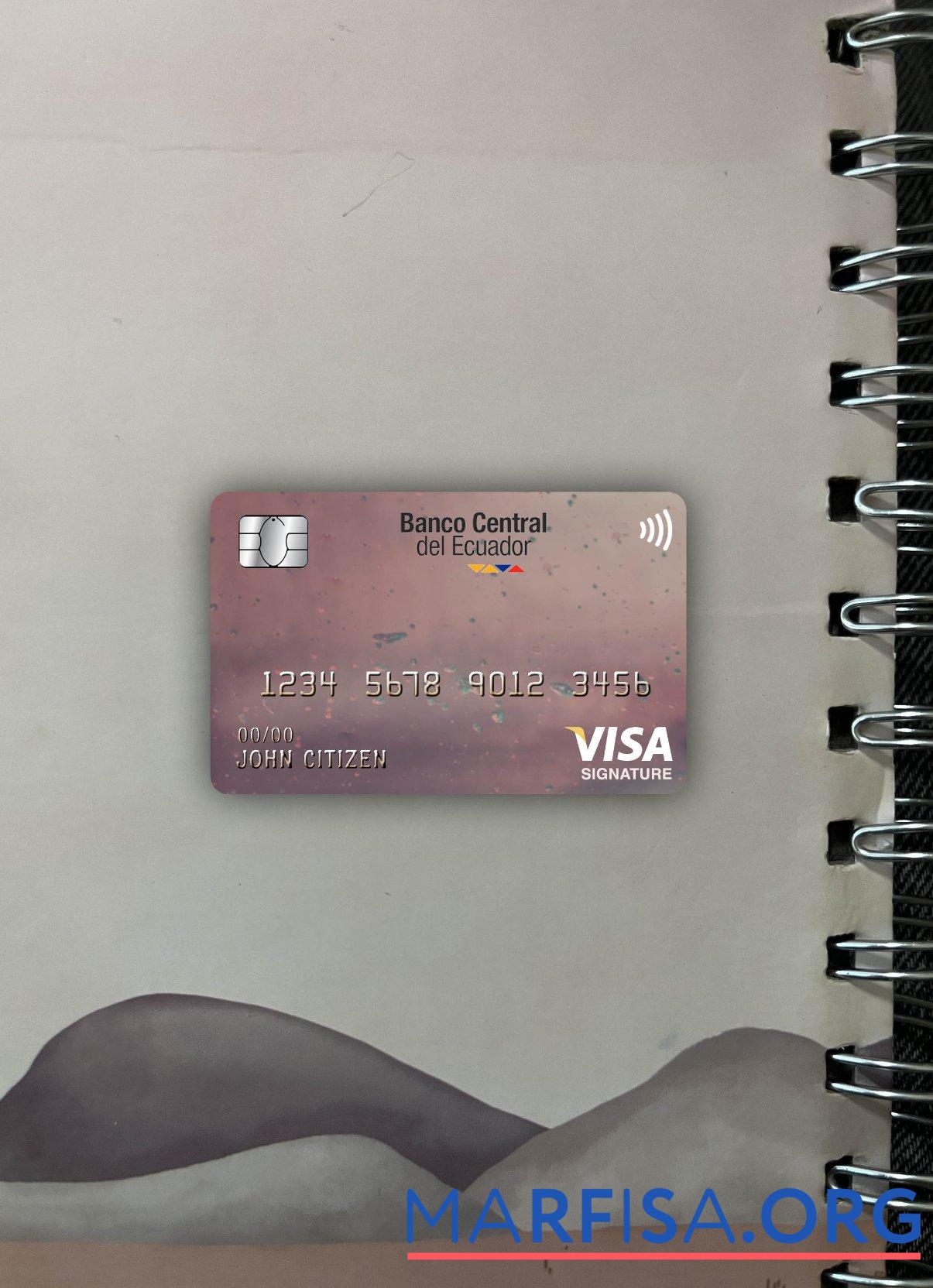 Realistic Ecuador Central bank visa signature card photolook front real example